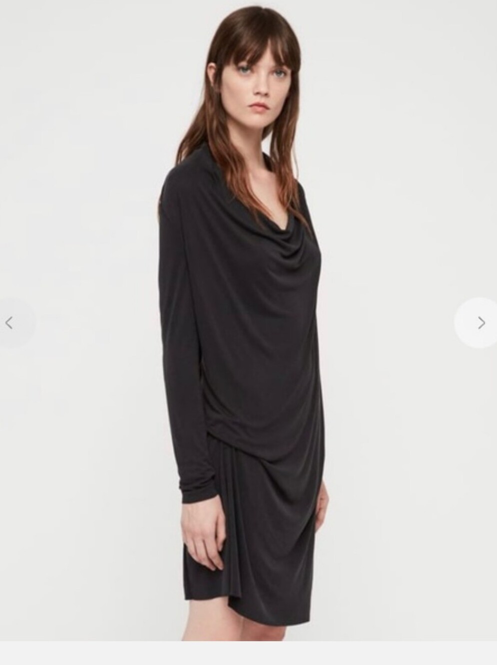 AllSaints Black Draped Long-Sleeve Mini Dress
